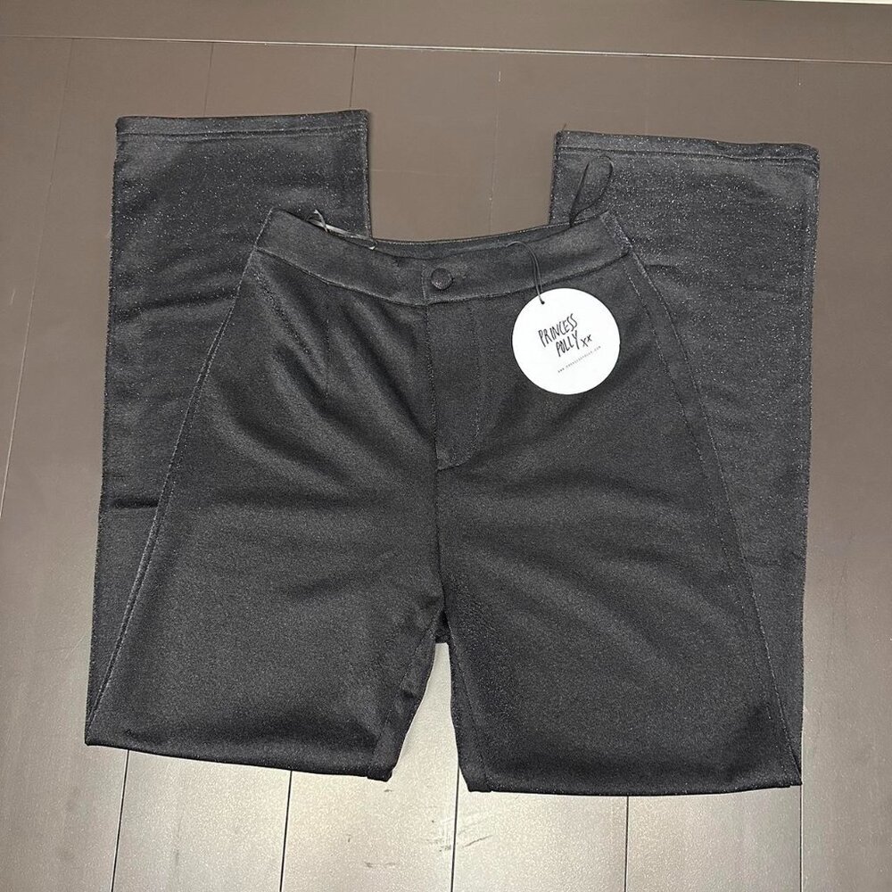 Princess Polly Croft Pants Black Glitter Size US 2 High Waist Slim Leg Sparkly